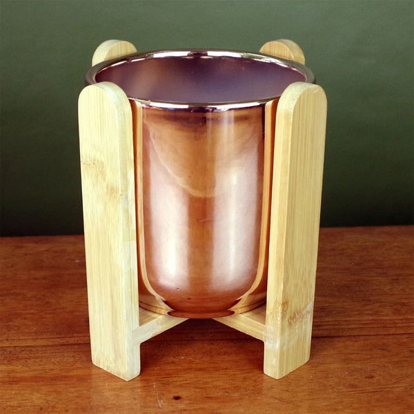Gold Ceramic Planter with Bamboo Stand Plant Pot Botanik - Memoriex 