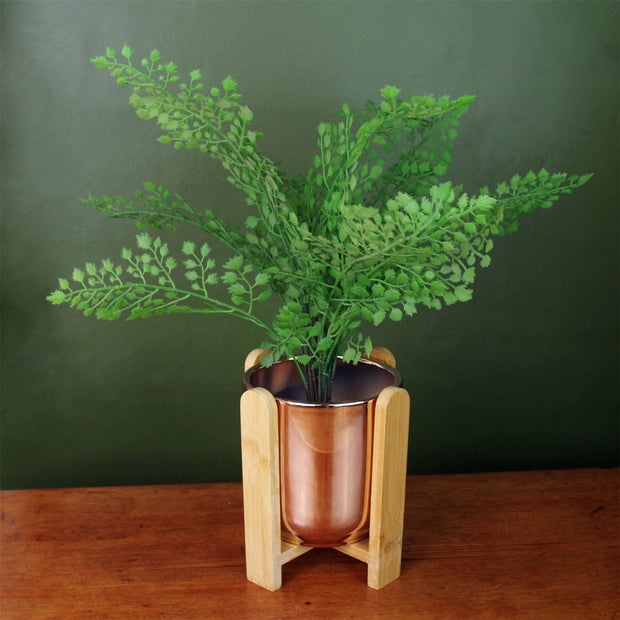 Gold Ceramic Planter with Bamboo Stand Plant Pot Botanik - Memoriex 