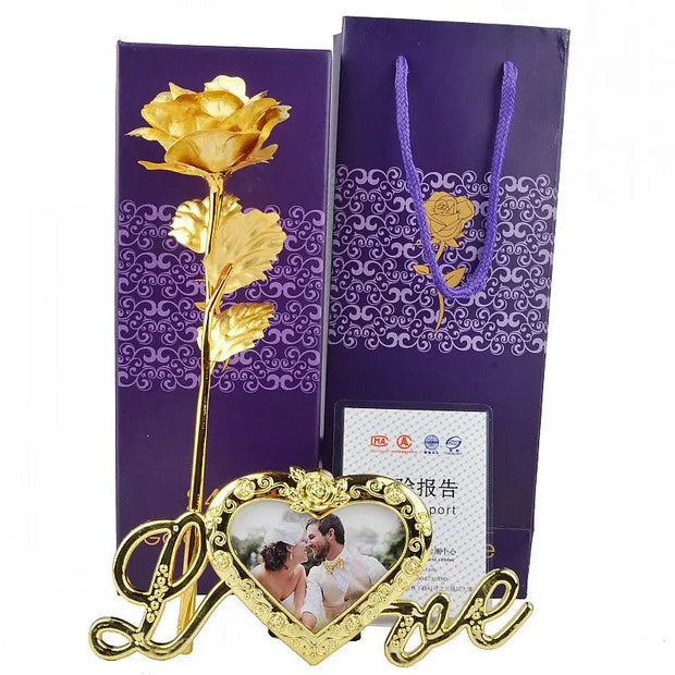 Gold Foil Flower Rose Gift Box Valentine's Day Gift With Base Love Frame Gold Plated Frame - Memoriex 