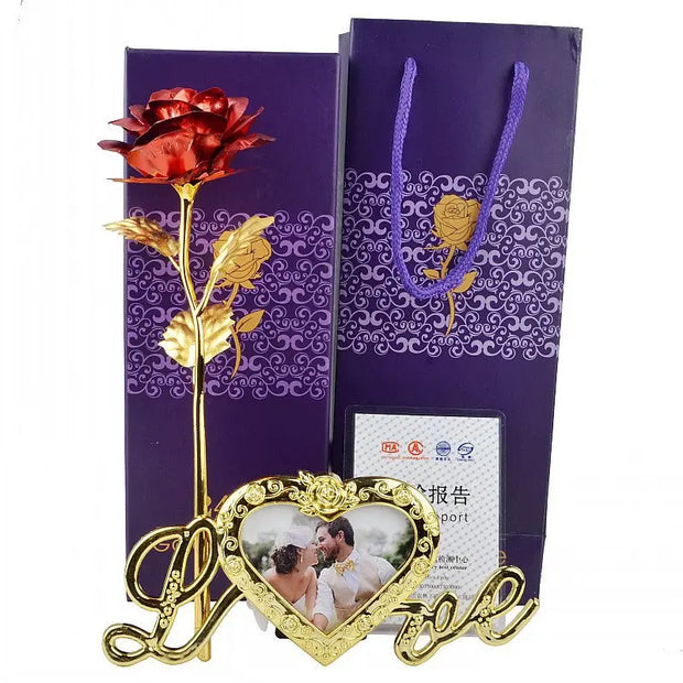 Gold Foil Flower Rose Gift Box Valentine's Day Gift With Base Love Frame Gold Plated Frame - Memoriex 
