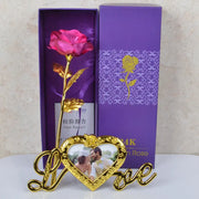 Gold Foil Flower Rose Gift Box Valentine's Day Gift With Base Love Frame Gold Plated Frame - Memoriex 