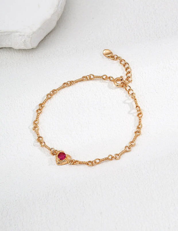 Gold Heart Zircon Chain Bracelet-0