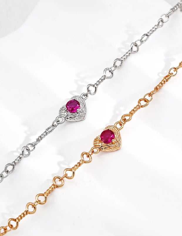 Gold Heart Zircon Chain Bracelet-1
