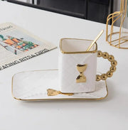 Gold-Painted Coffee Cup And Saucer Set Creative Bag Shape Snack Ceramic Saucer Mug - Memoriex 