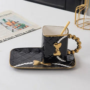 Gold-Painted Coffee Cup And Saucer Set Creative Bag Shape Snack Ceramic Saucer Mug - Memoriex 