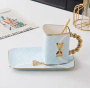 Gold-Painted Coffee Cup And Saucer Set Creative Bag Shape Snack Ceramic Saucer Mug - Memoriex 