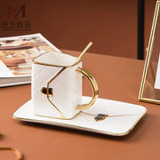 Gold-Painted Coffee Cup And Saucer Set Creative Bag Shape Snack Ceramic Saucer Mug - Memoriex 