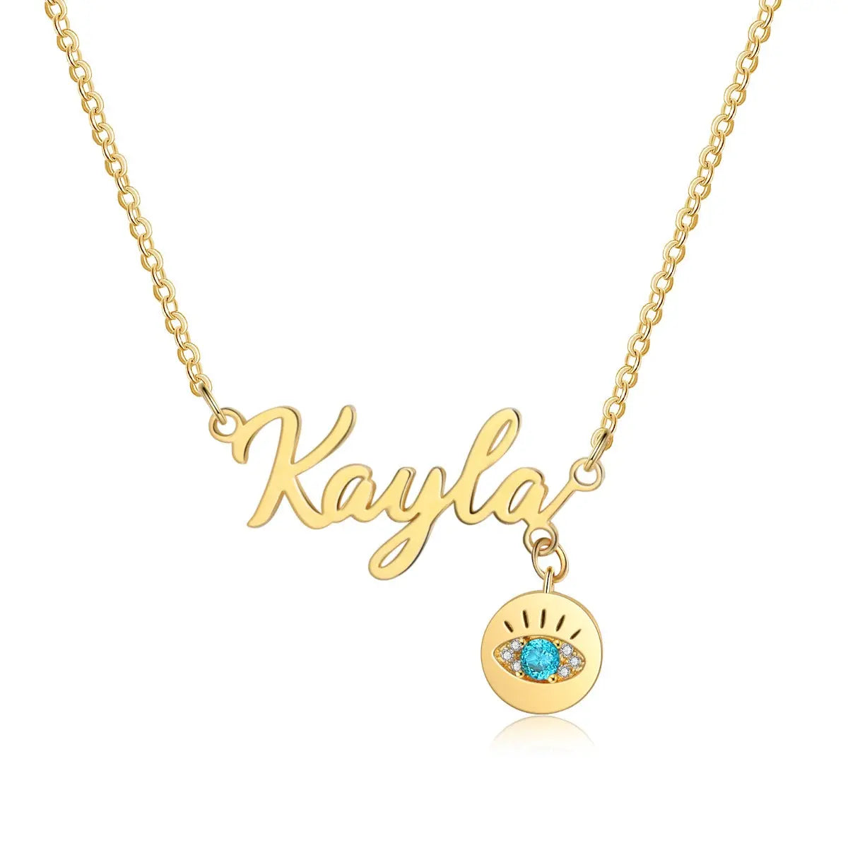 Gold Plated Evil Eye Name Necklace-0