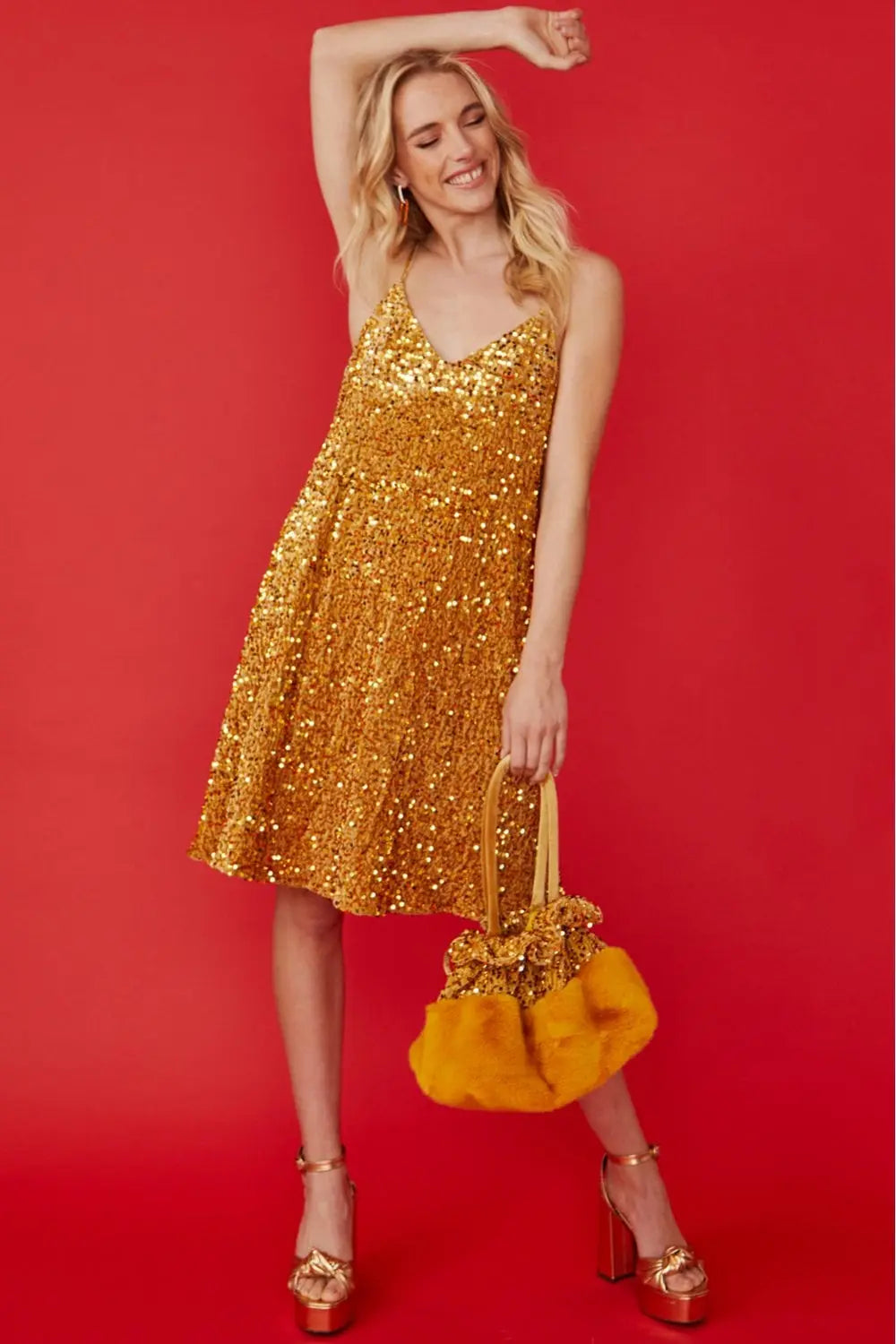 Gold Sequin Cami Swing Dress-2