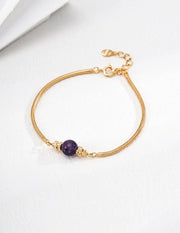 Gold Snake Chain Amethyst Bracelet-0