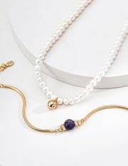 Gold Snake Chain Amethyst Bracelet-2