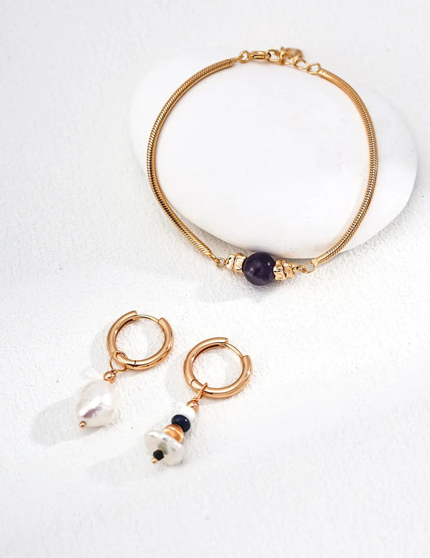 Gold Snake Chain Amethyst Bracelet-3