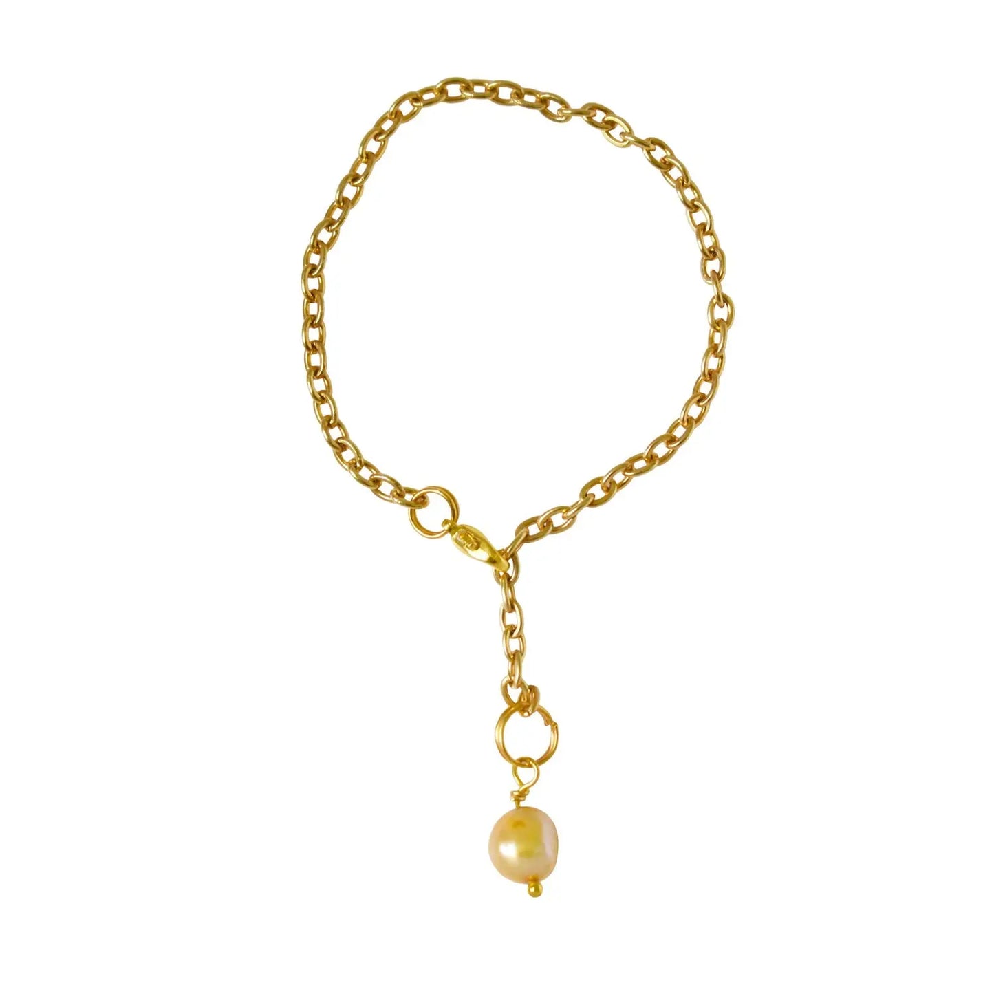 Gold freshwater pearl adjustable bracelet or anklet on gold plated chain - Memoriex