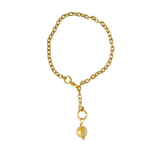 Gold freshwater pearl adjustable bracelet or anklet on gold plated chain - Memoriex