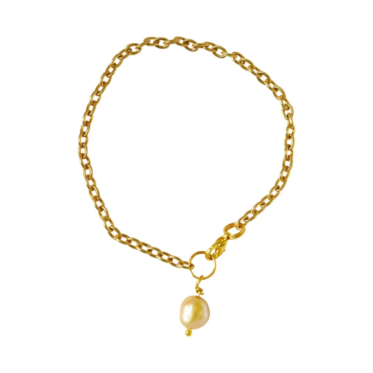 Gold freshwater pearl adjustable bracelet or anklet on gold plated chain - Memoriex