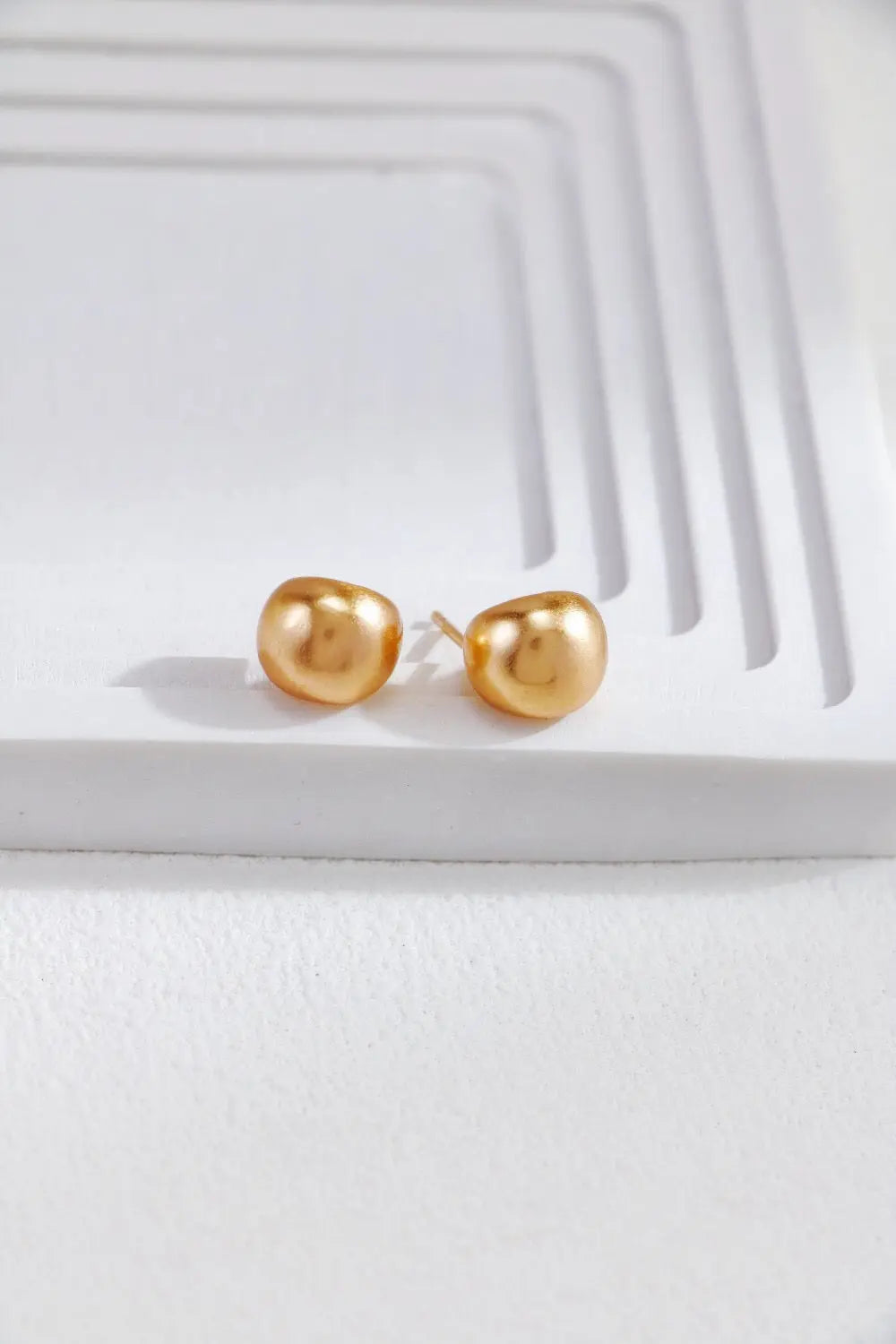 Gold-plated Brushed Spherical Stud Earrings-0