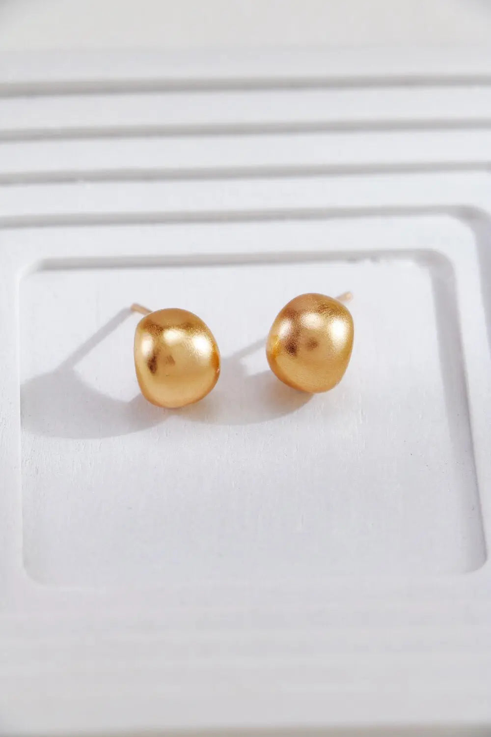 Gold-plated Brushed Spherical Stud Earrings-1