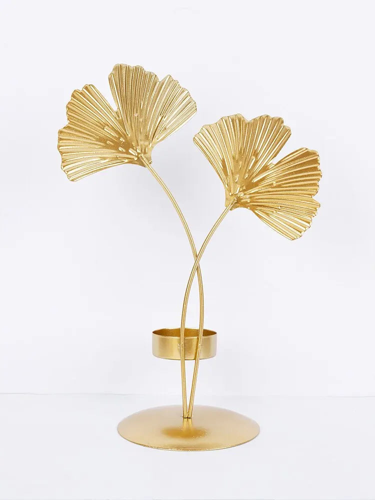 Golden Ginkgo Leaf Candle Holder-3