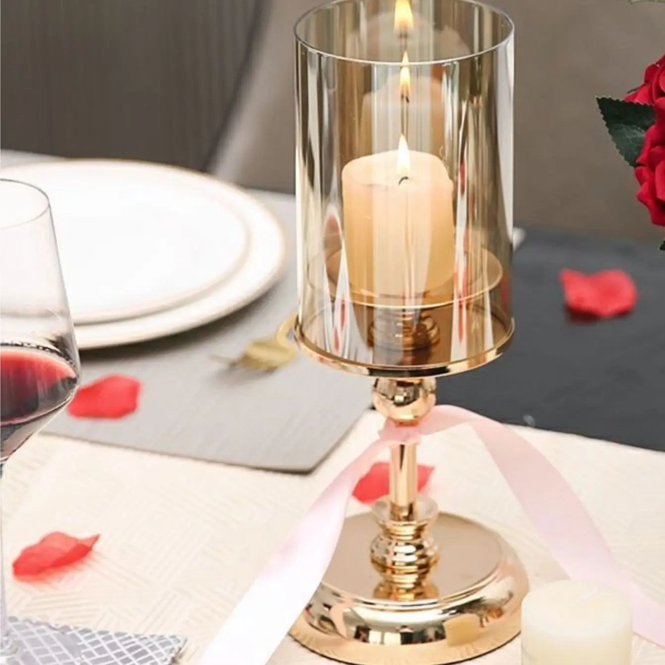 Golden Glass Candle Holders Pillar-1