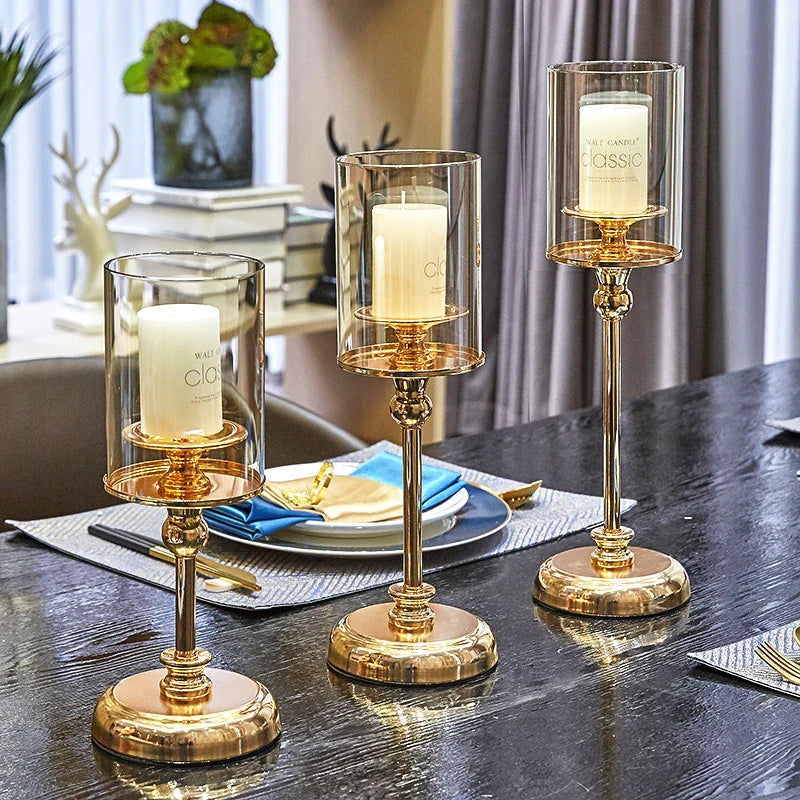 Golden Glass Candle Holders Pillar-0