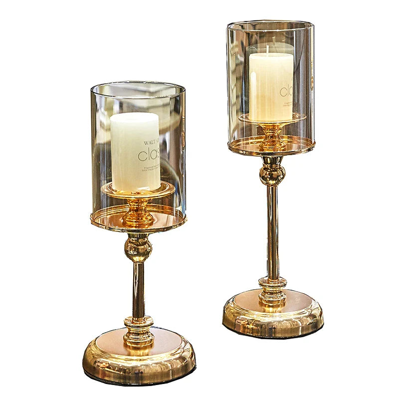 Golden Glass Candle Holders Pillar-2