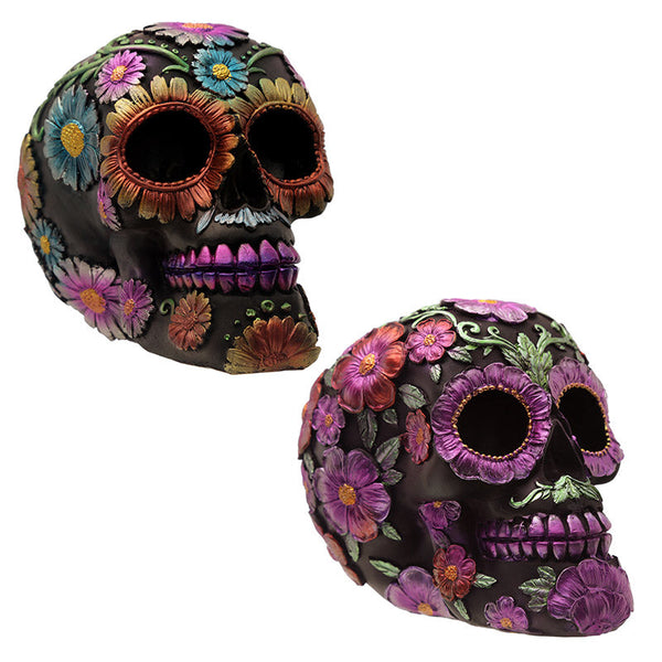 Gothic Metallic Day of the Dead Flower Skull Decoration SK278 - Memoriex 