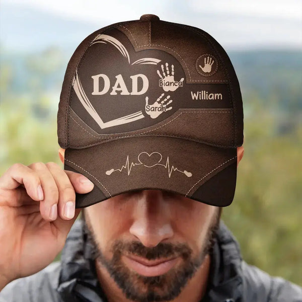 Grandpa Dad Kids Handprints - Personalized Classic Cap - Memoriex