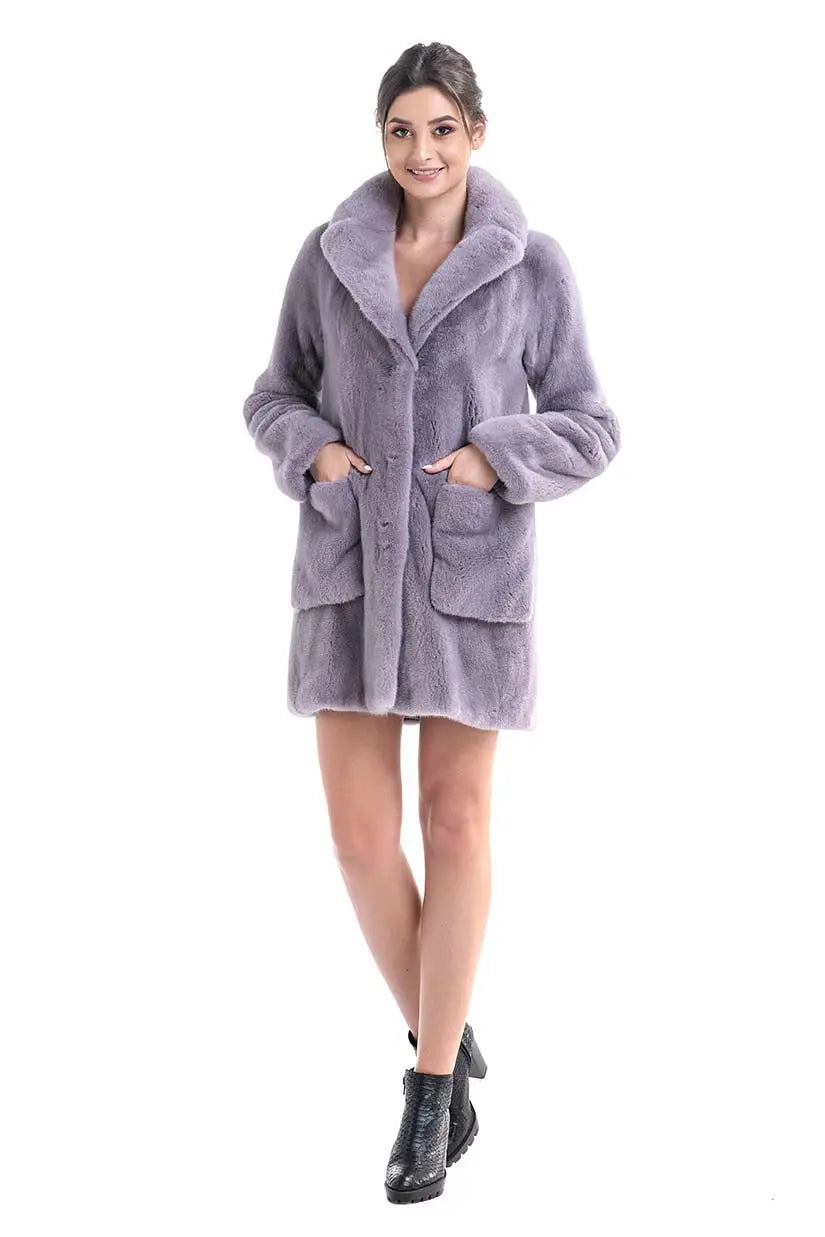 Gray Cozy Genuine Mink Fur Coat-2