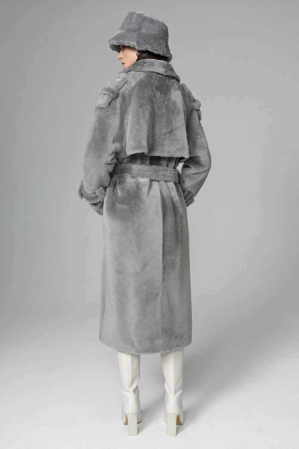 Gray Genuine Lamb Fur Overcoat with Fanny Pack-1