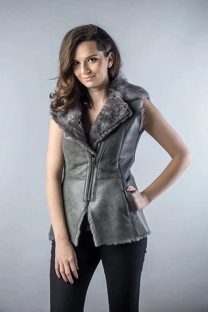 Gray Genuine Nappa Lambskin Fur Vest-0