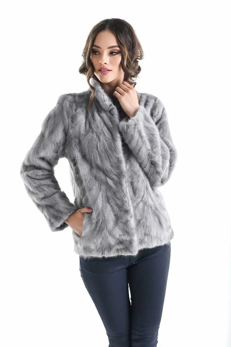 Gray Luxury Genuine Mink Fur Jacket-0