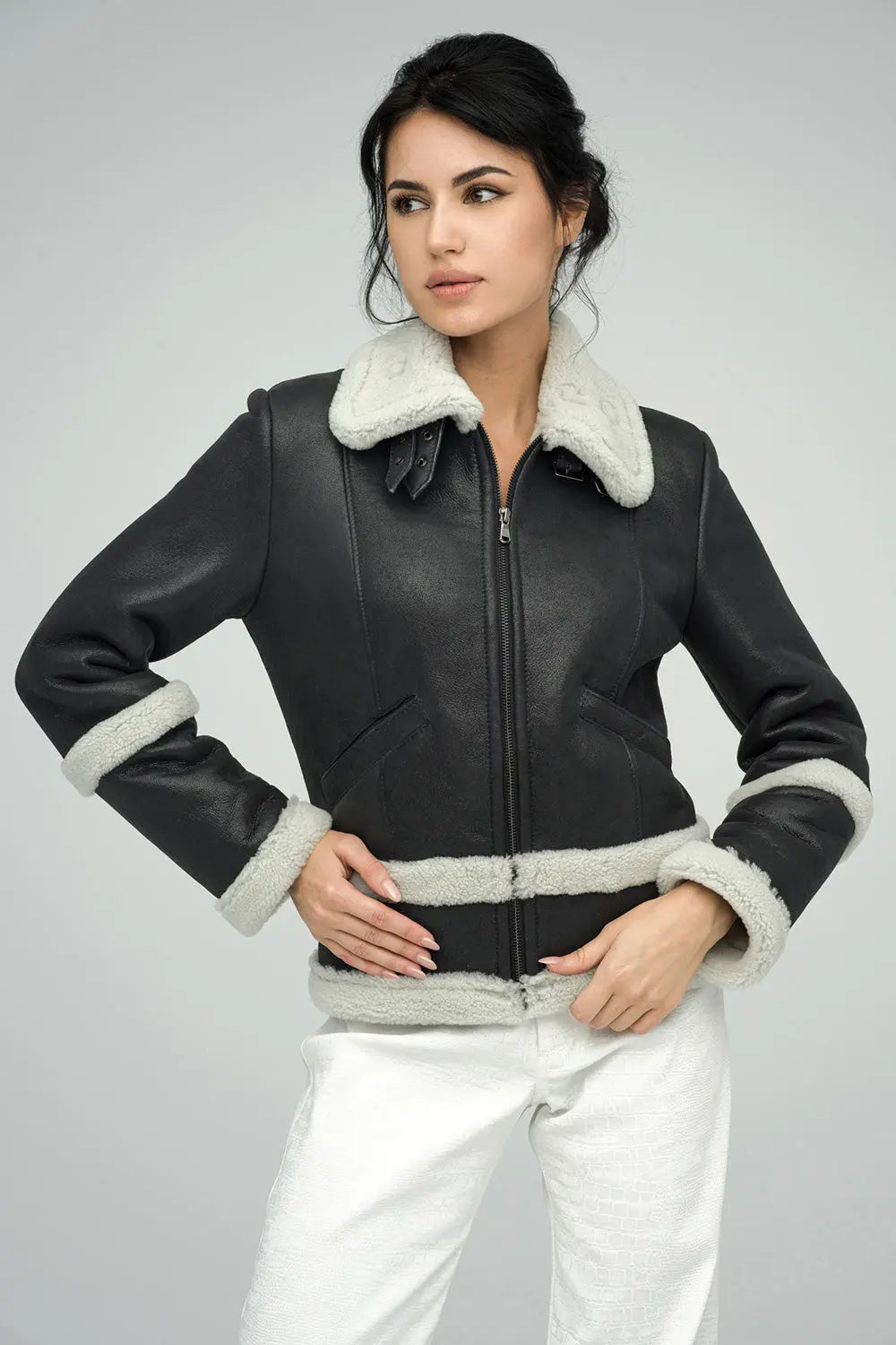 Gray Merino Shearling Leather Jacket-1