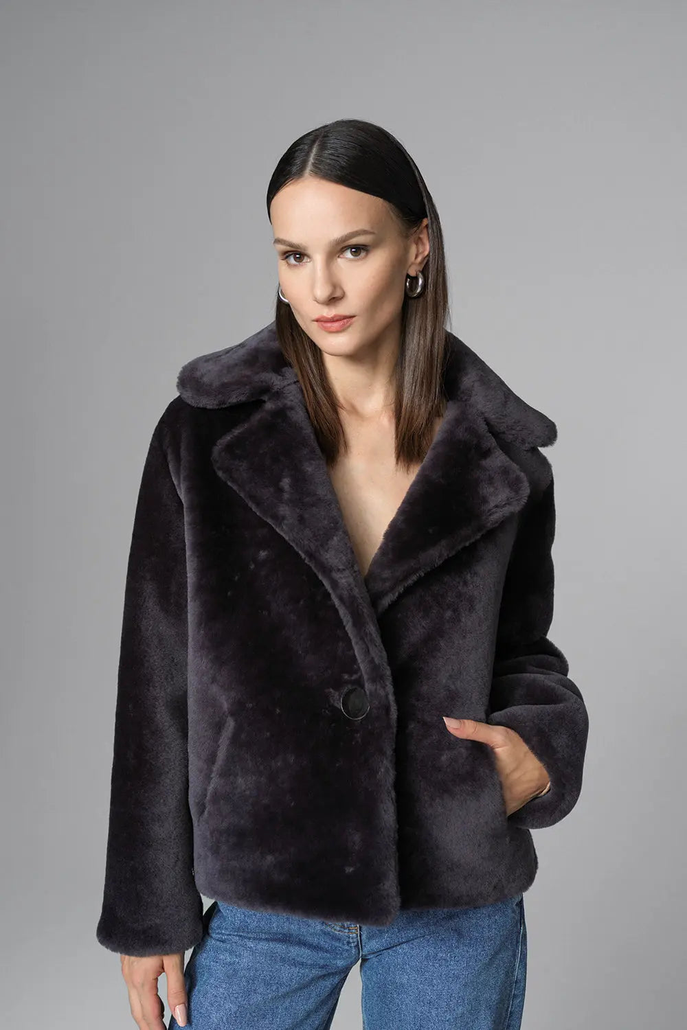 Gray Merino Sheepskin Fur Jacket-1