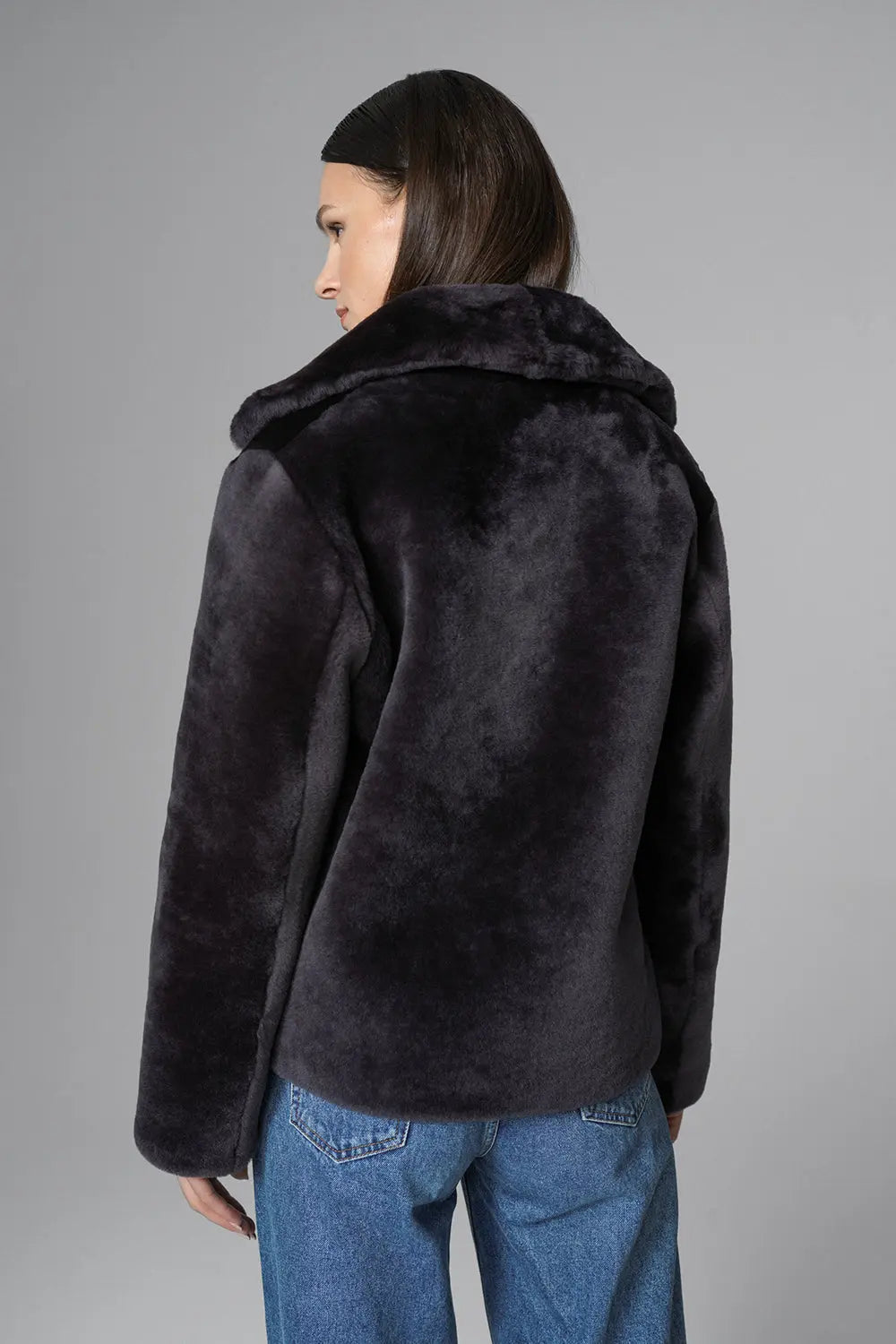 Gray Merino Sheepskin Fur Jacket-2