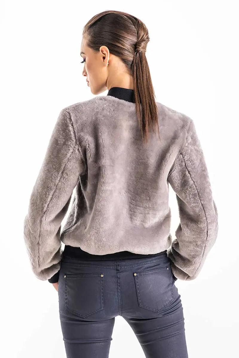 Gray Natural Sheepskin Mouton Fur Jacket-2