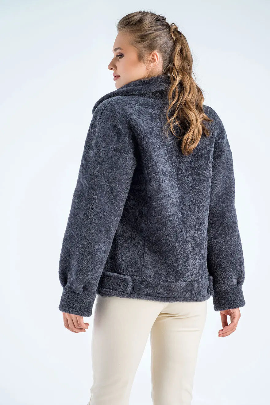 Gray Natural Sheepskin Shearling Jacket-4