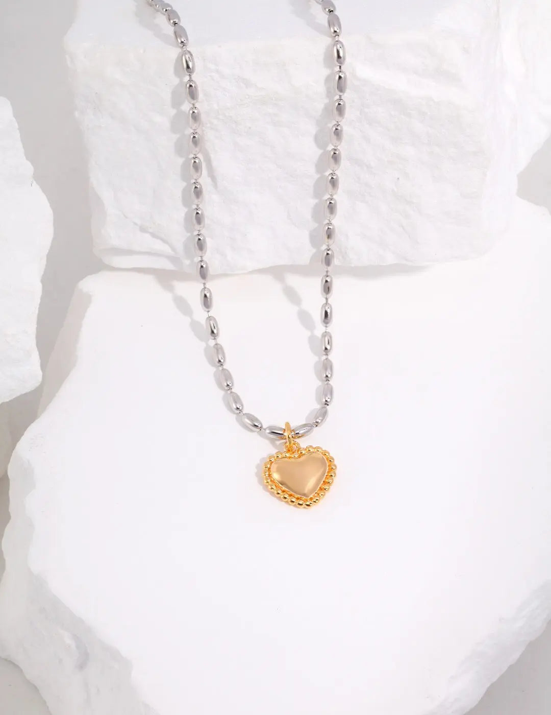 Gray Rice Pearl With Heart Pendant Necklace-1