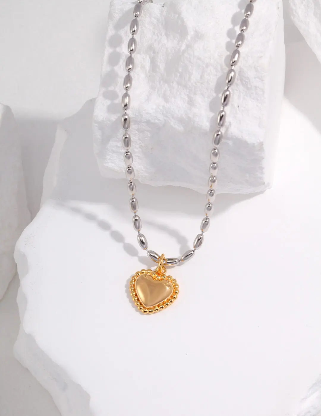 Gray Rice Pearl With Heart Pendant Necklace - Memoriex