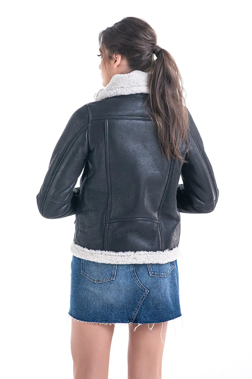 Gray Shearling Leather Jacket with Merino Fur Detailing-1