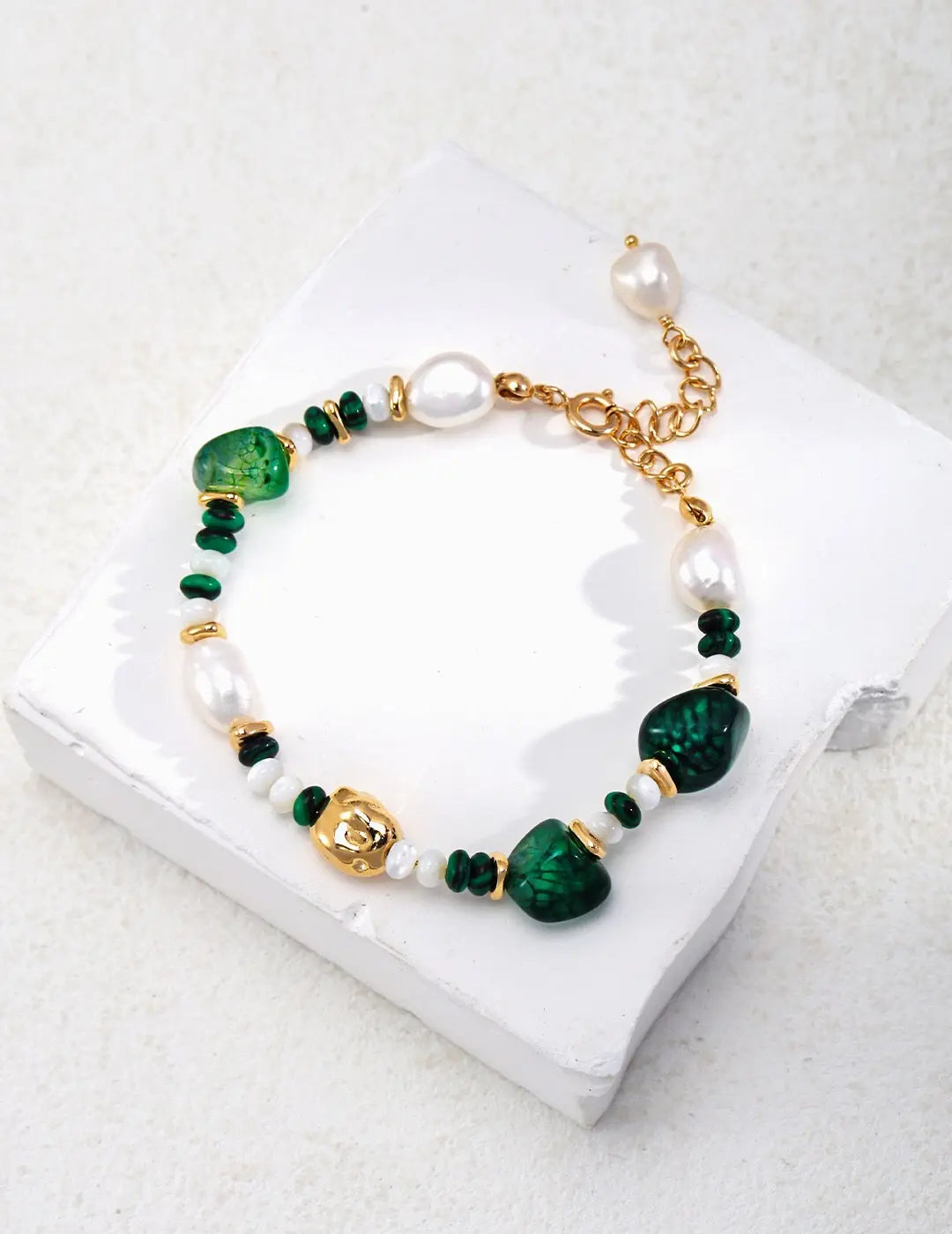 Green Agate With Pearl Beaded Bracelet-0