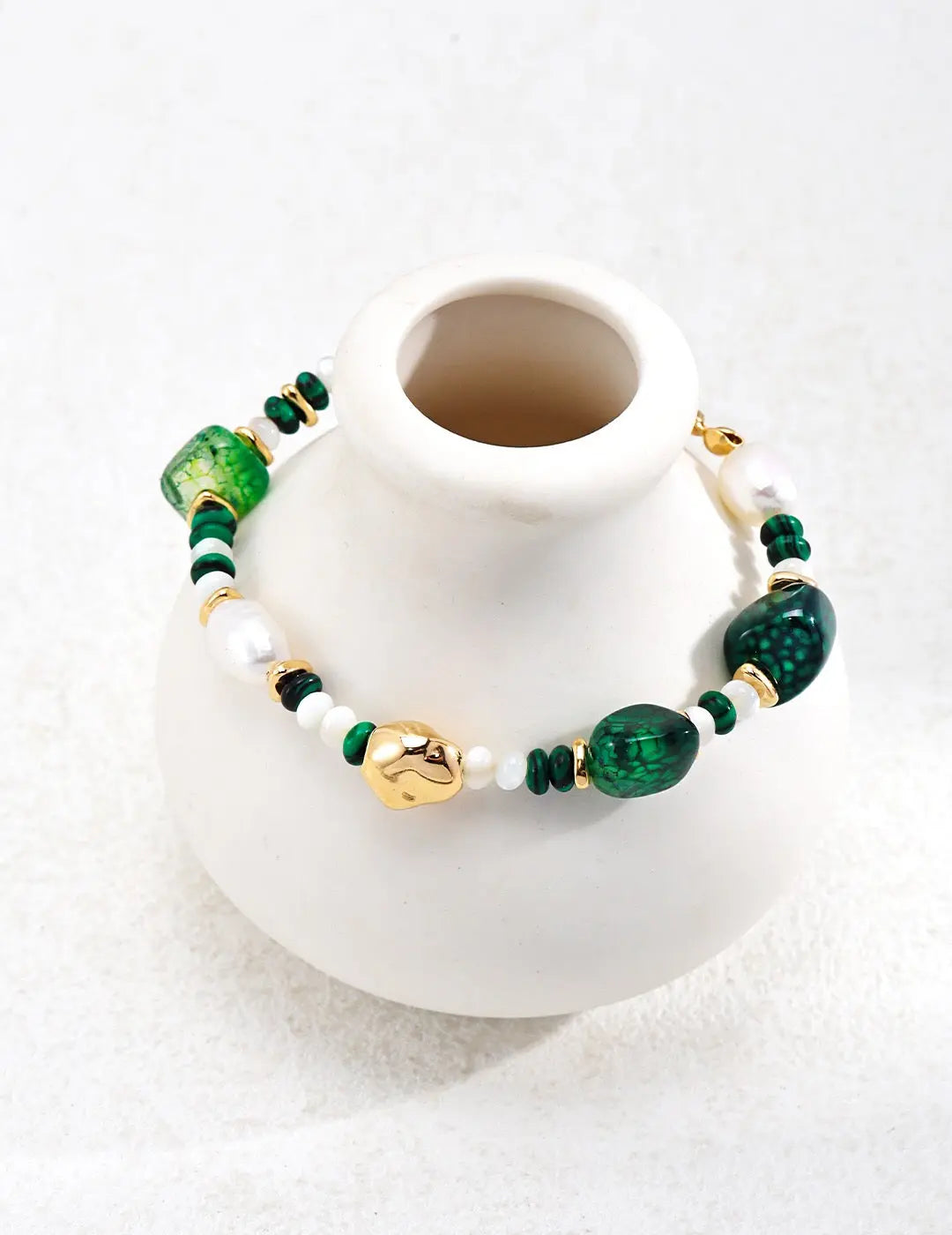 Green Agate With Pearl Beaded Bracelet-1