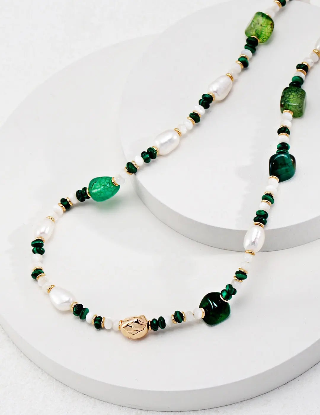 Green Agate With Pearl Beaded Necklace-1