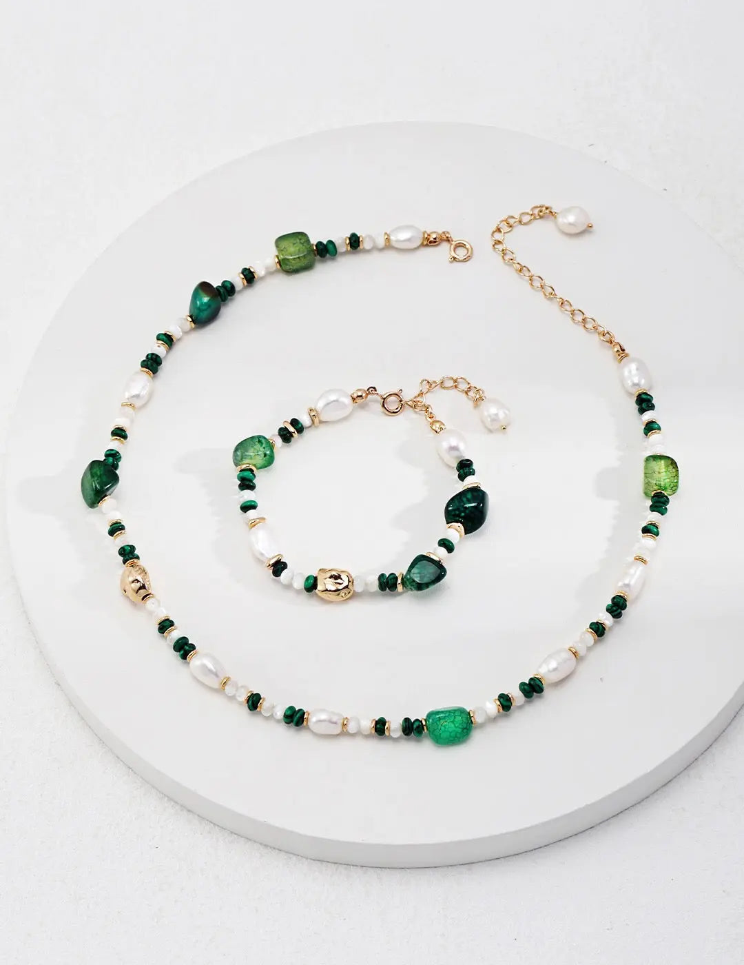 Green Agate With Pearl Beaded Necklace-2