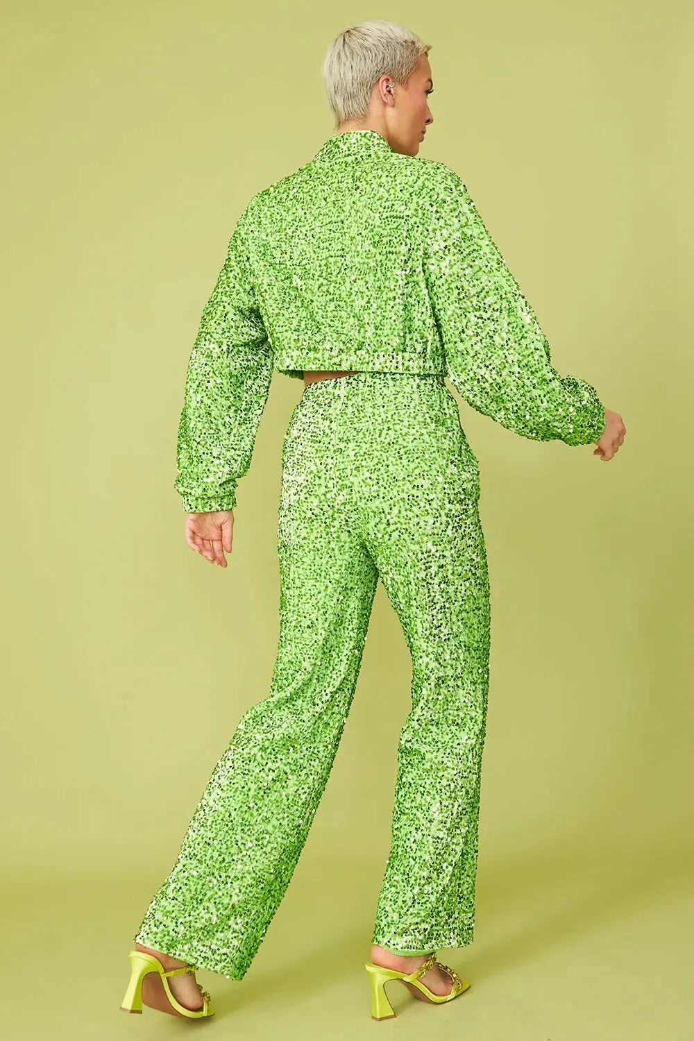 Green Bamboo Blend Sequin Trousers-2