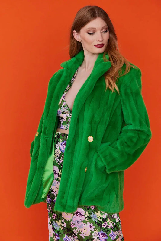 Green Faux Fur Midi Coat - Memoriex 