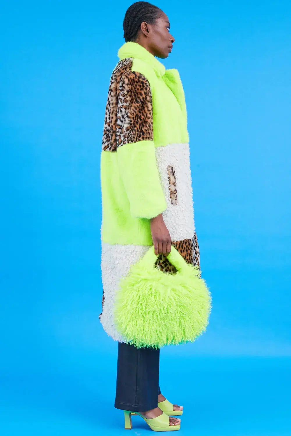 Green Faux Fur and Faux Shearling Maxi Coat-2