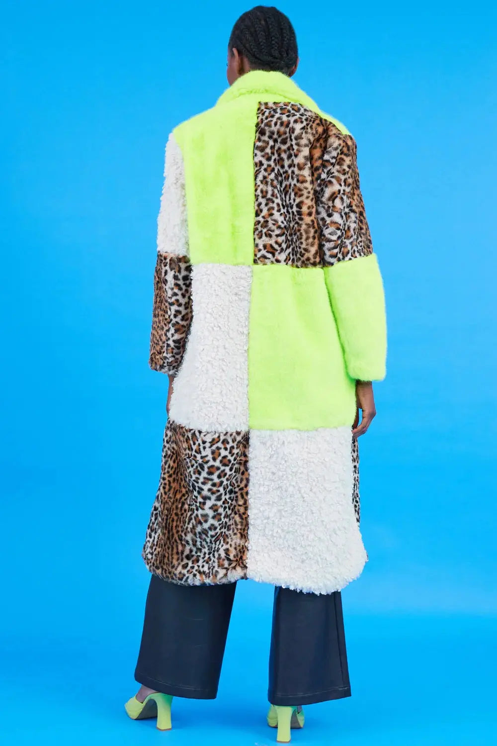 Green Faux Fur and Faux Shearling Maxi Coat-3