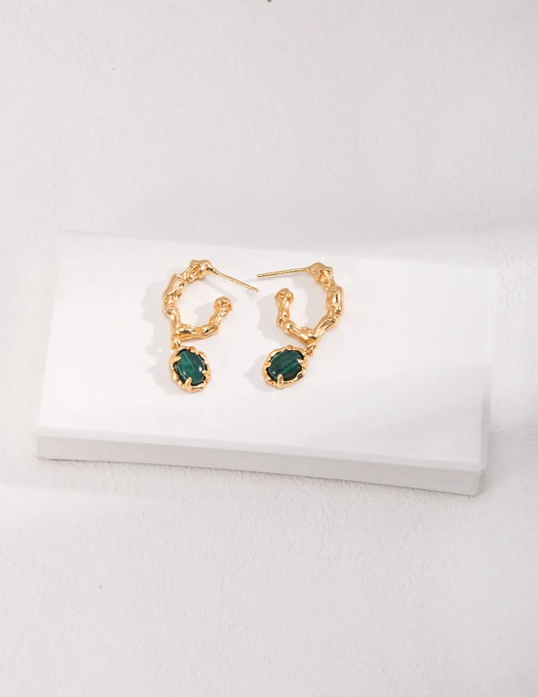 Green Malachite Hoop Earrings - Memoriex