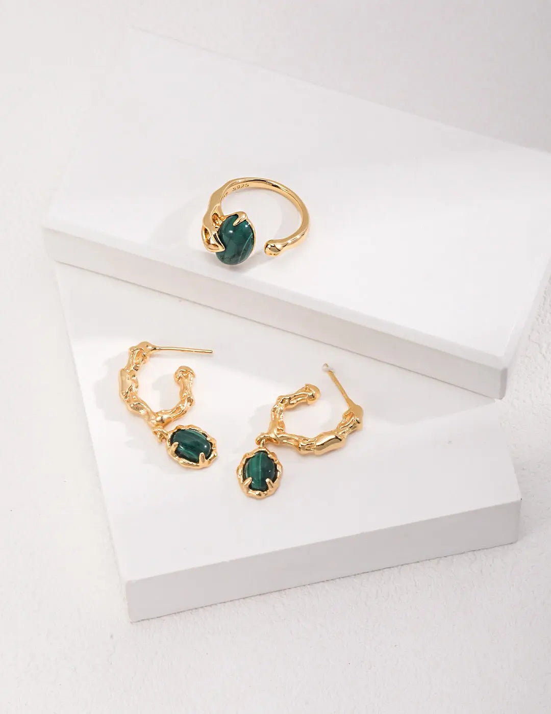 Green Malachite Hoop Earrings - Memoriex