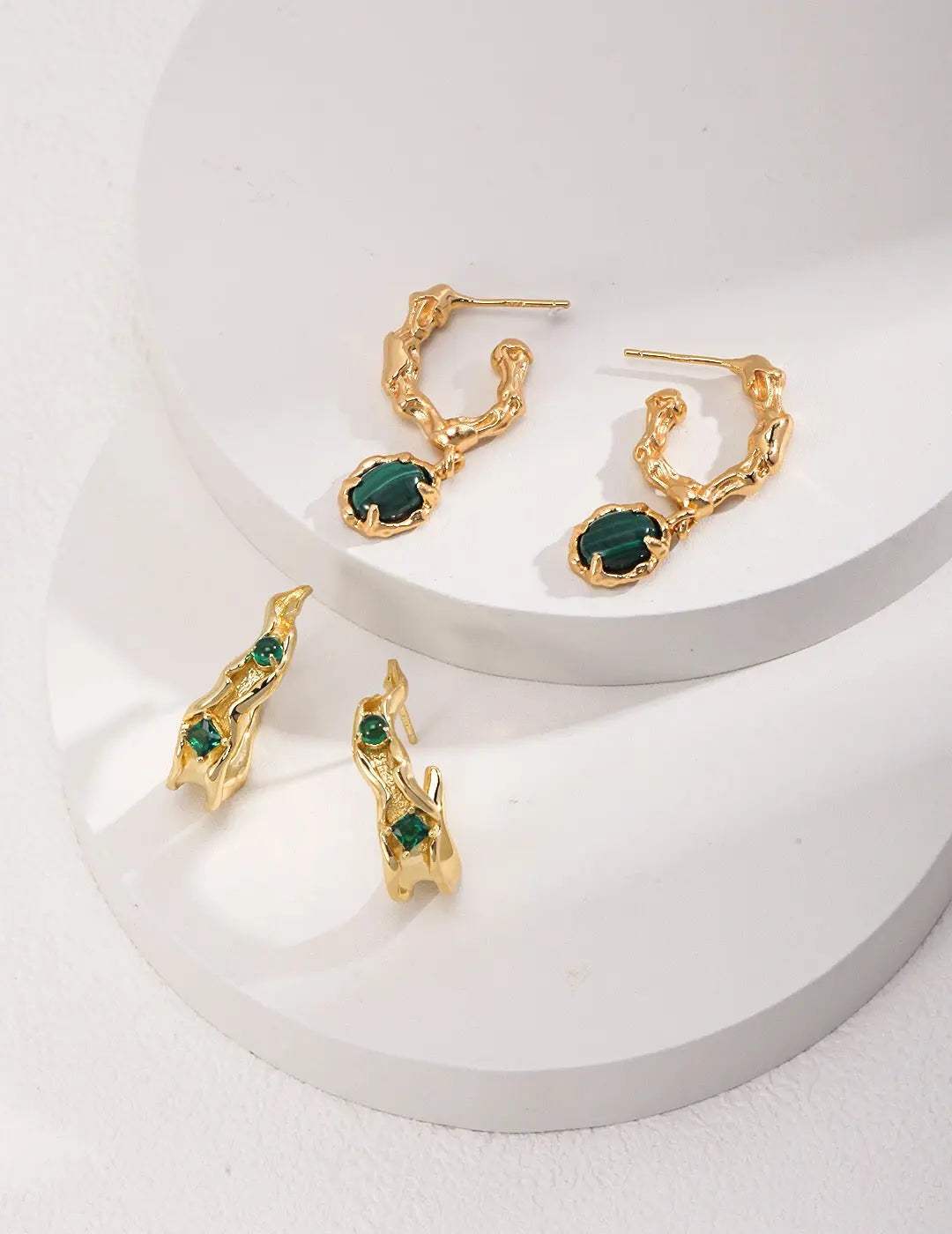 Green Malachite Hoop Earrings - Memoriex